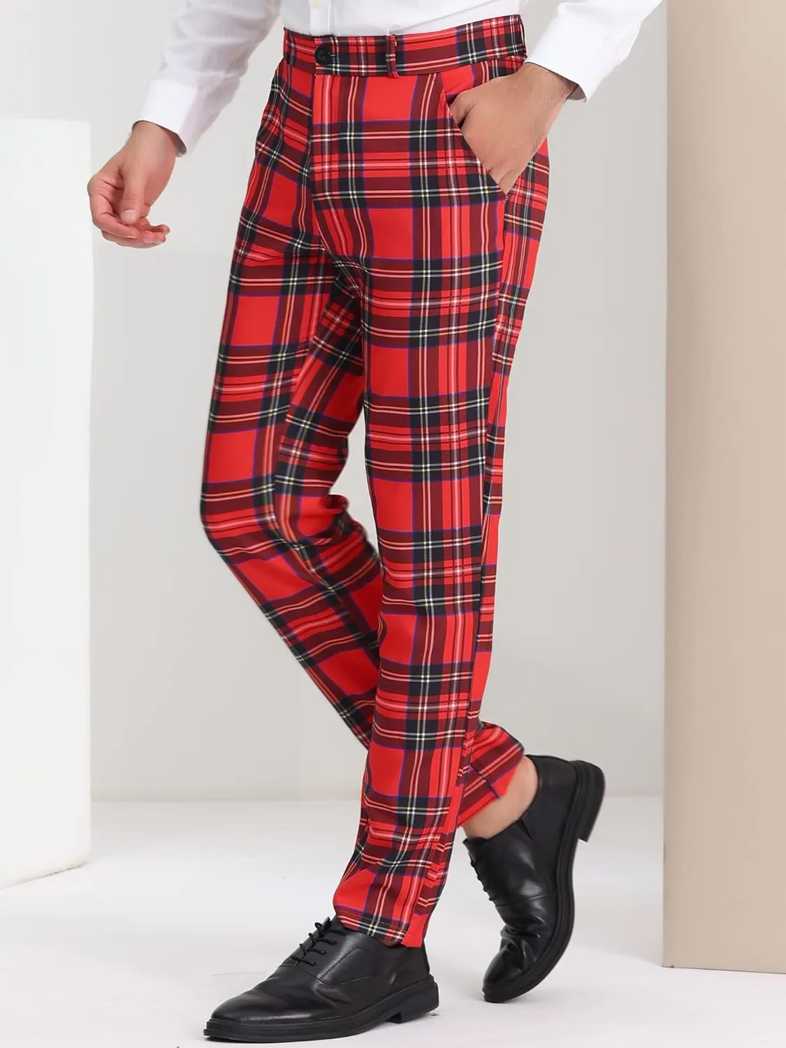 Lars Amadeus Men's Plaid Dress Pants Casual Slim Fit Checkered Business Trousers