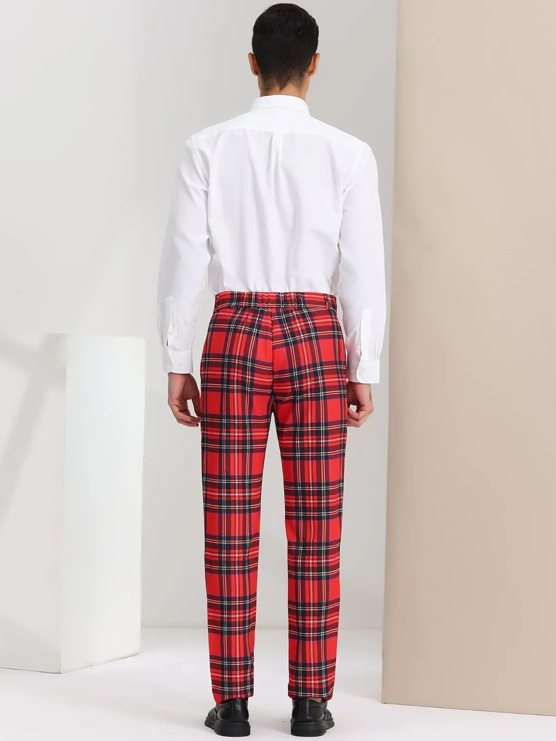 Lars Amadeus Men's Plaid Dress Pants Casual Slim Fit Checkered Business Trousers