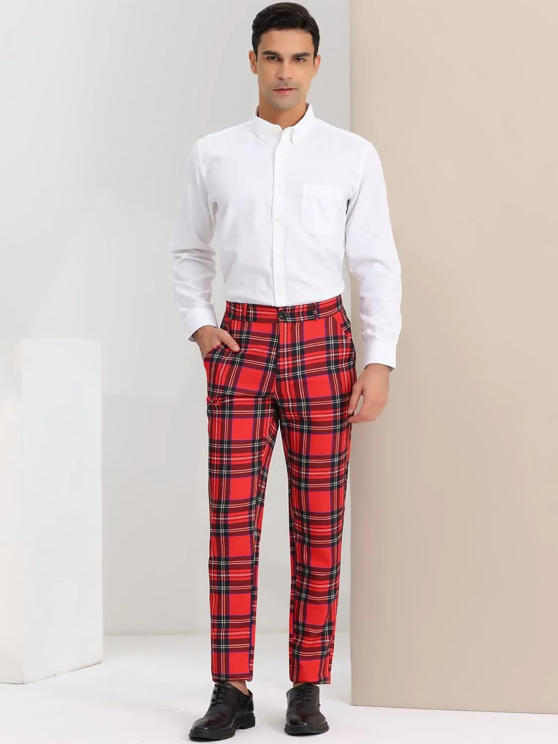 Lars Amadeus Men's Plaid Dress Pants Casual Slim Fit Checkered Business Trousers