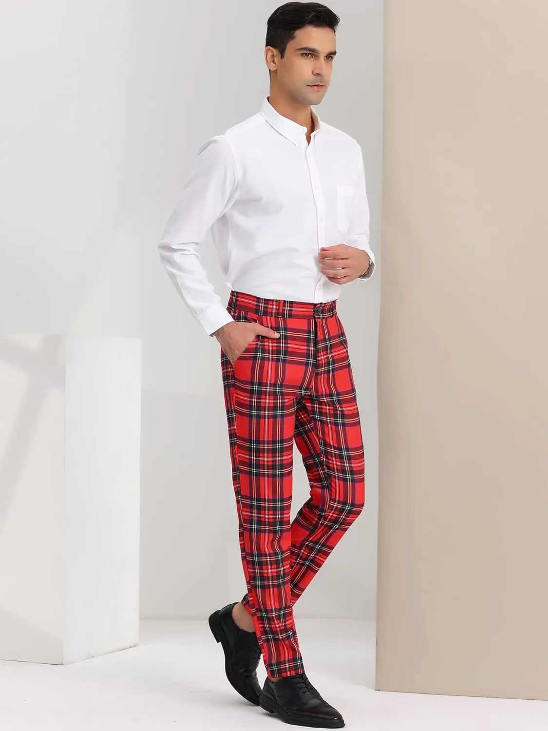 Lars Amadeus Men's Plaid Dress Pants Casual Slim Fit Checkered Business Trousers