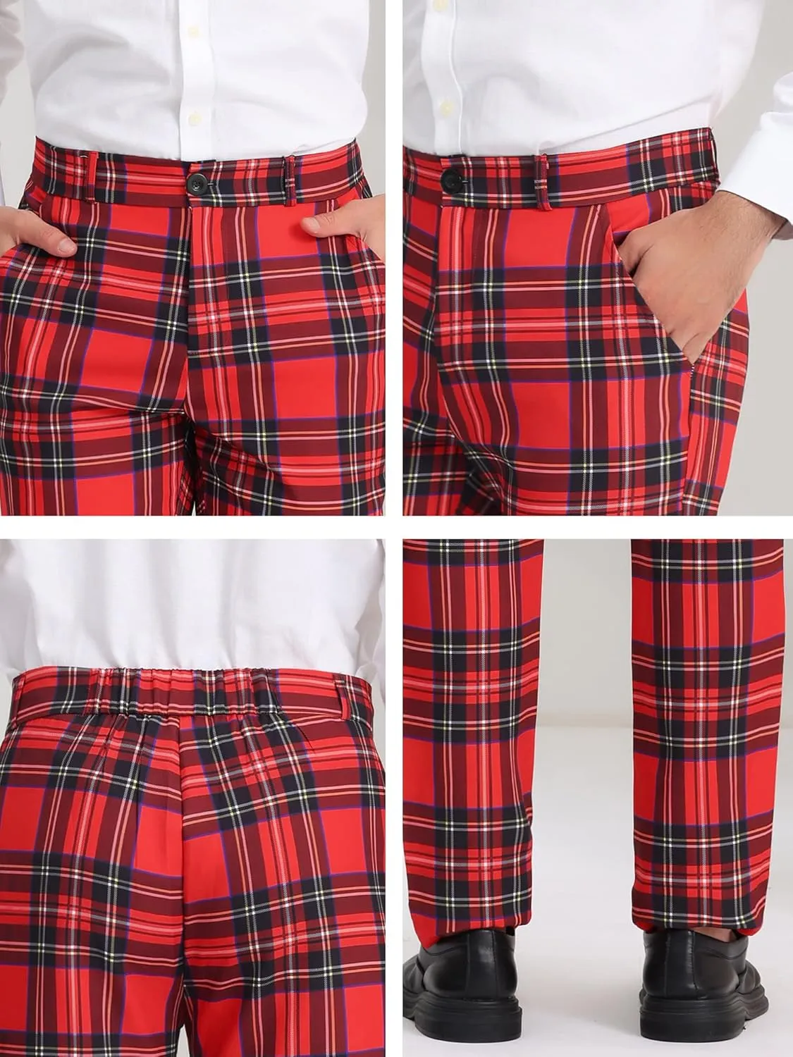 Lars Amadeus Men's Plaid Dress Pants Casual Slim Fit Checkered Business Trousers