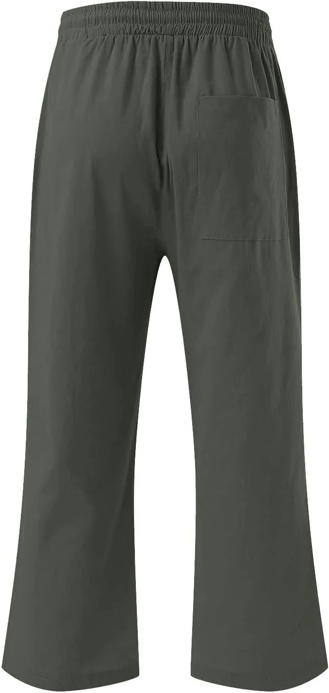 Linen Capri Pants for Women Casual 2025 Summer Drawstring Elastic High Waist Capris Wide Leg Cropped Trousers