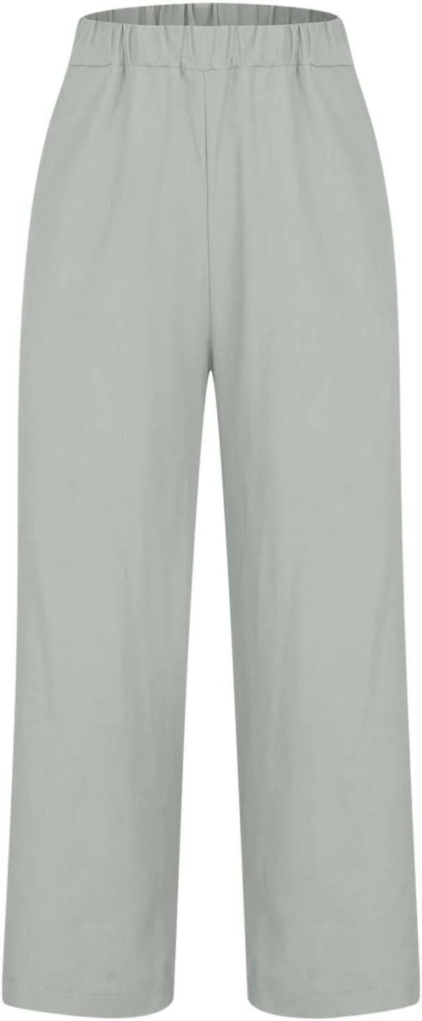 Linen Pants for Women 2025 Summer Elastic Waist Drawstring Casual Trousers Lightweight Straight Leg Lounge Pants