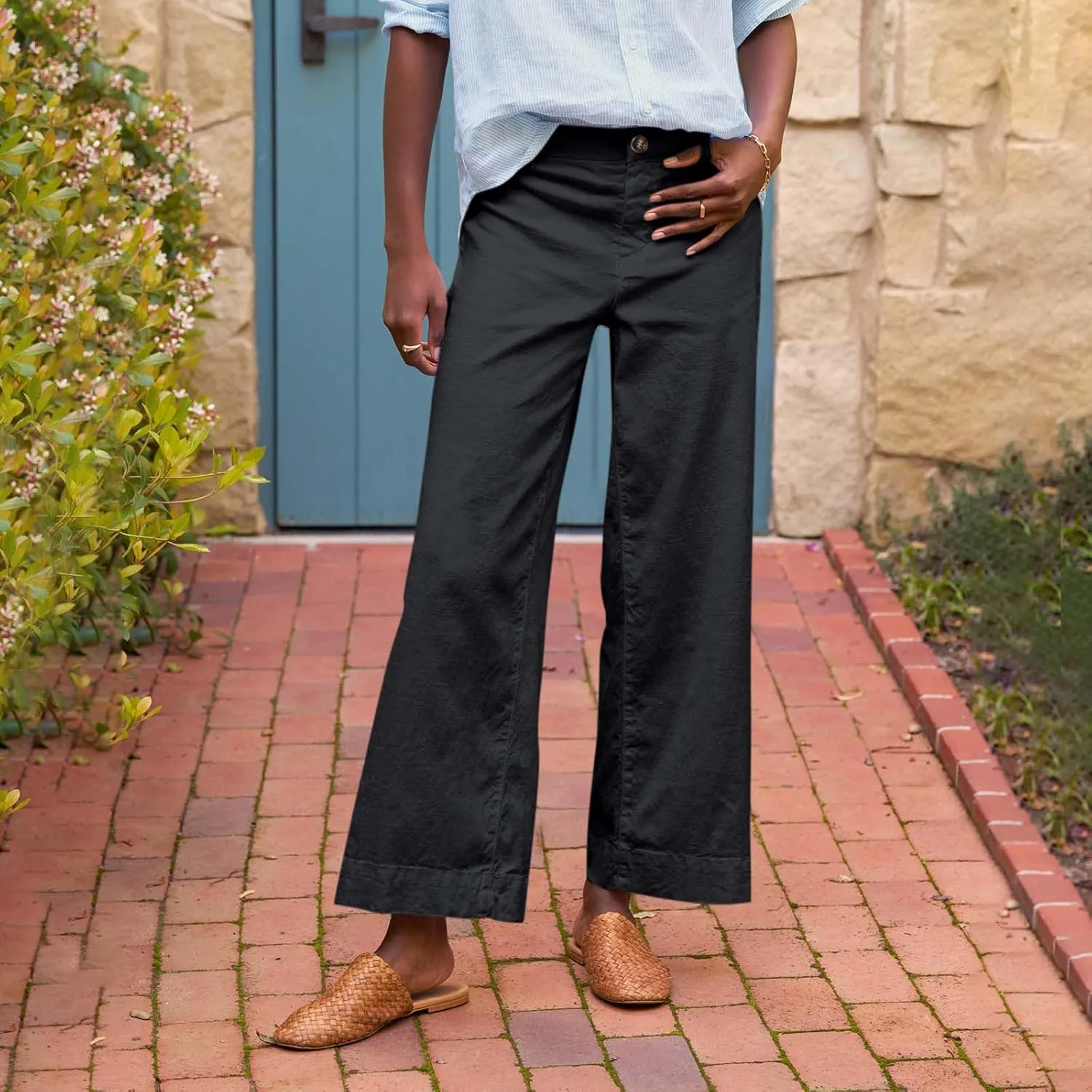 Linen Pants for Women, Linen Women's Straight Leg Casual Pants Peasant Summer