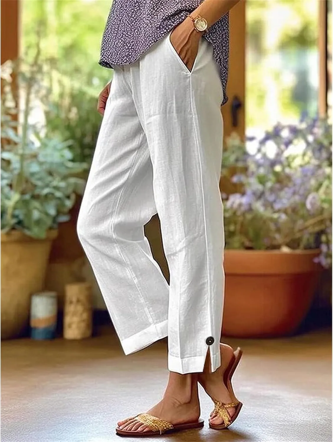 Linen Pants for Women Loose Wide Leg 2025 Summer Beach Loung Pants High Waist Vacation Trousers Outfits