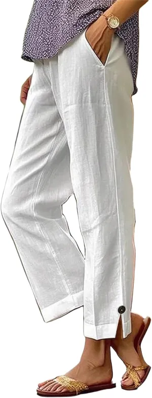 Linen Pants for Women Loose Wide Leg 2025 Summer Beach Loung Pants High Waist Vacation Trousers Outfits