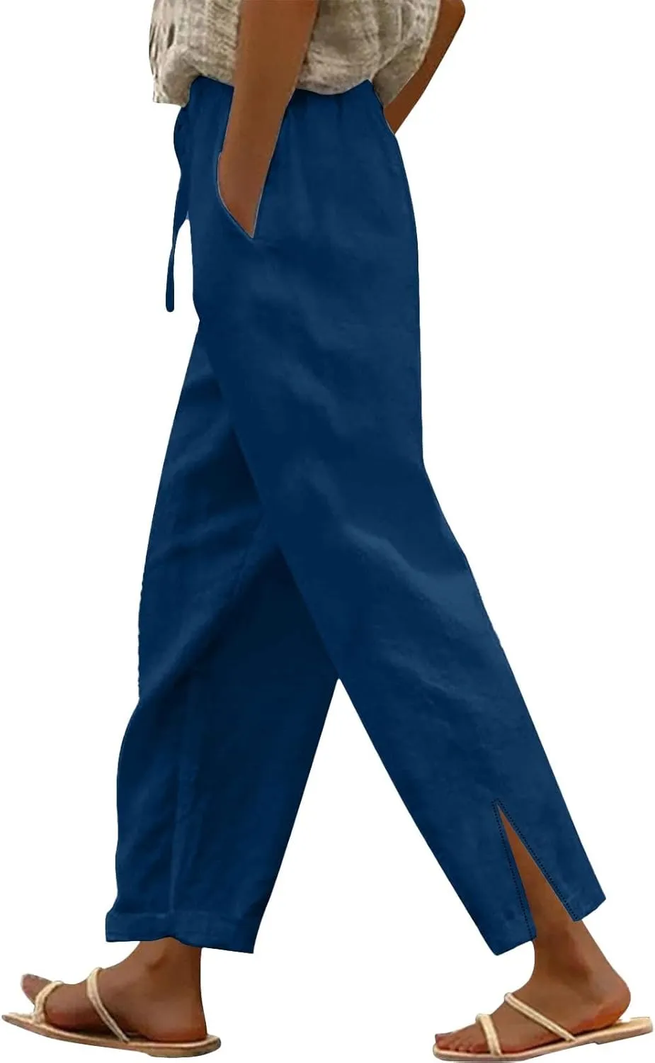 Linen Pants for Women Summer High Waist Elastic Straight Leg Lounge Pant Casual Loose Lightweight Beach Trousers 2025