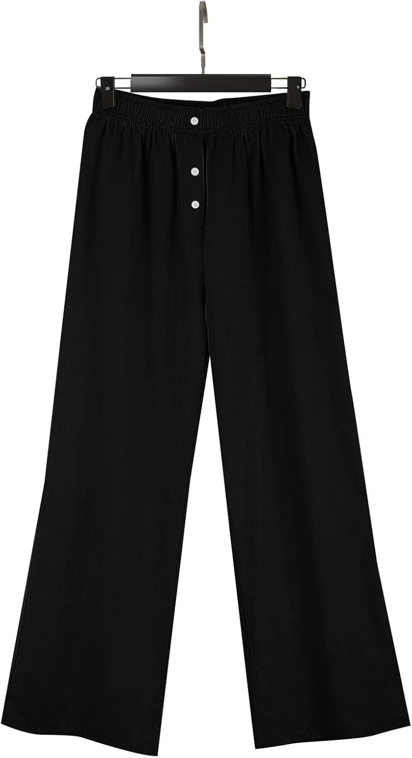 Linen Pants Tall Linen Pants for Tall Women Waisted Wide Leg Loose Comfy Trousers with Pockets Linen Outfit