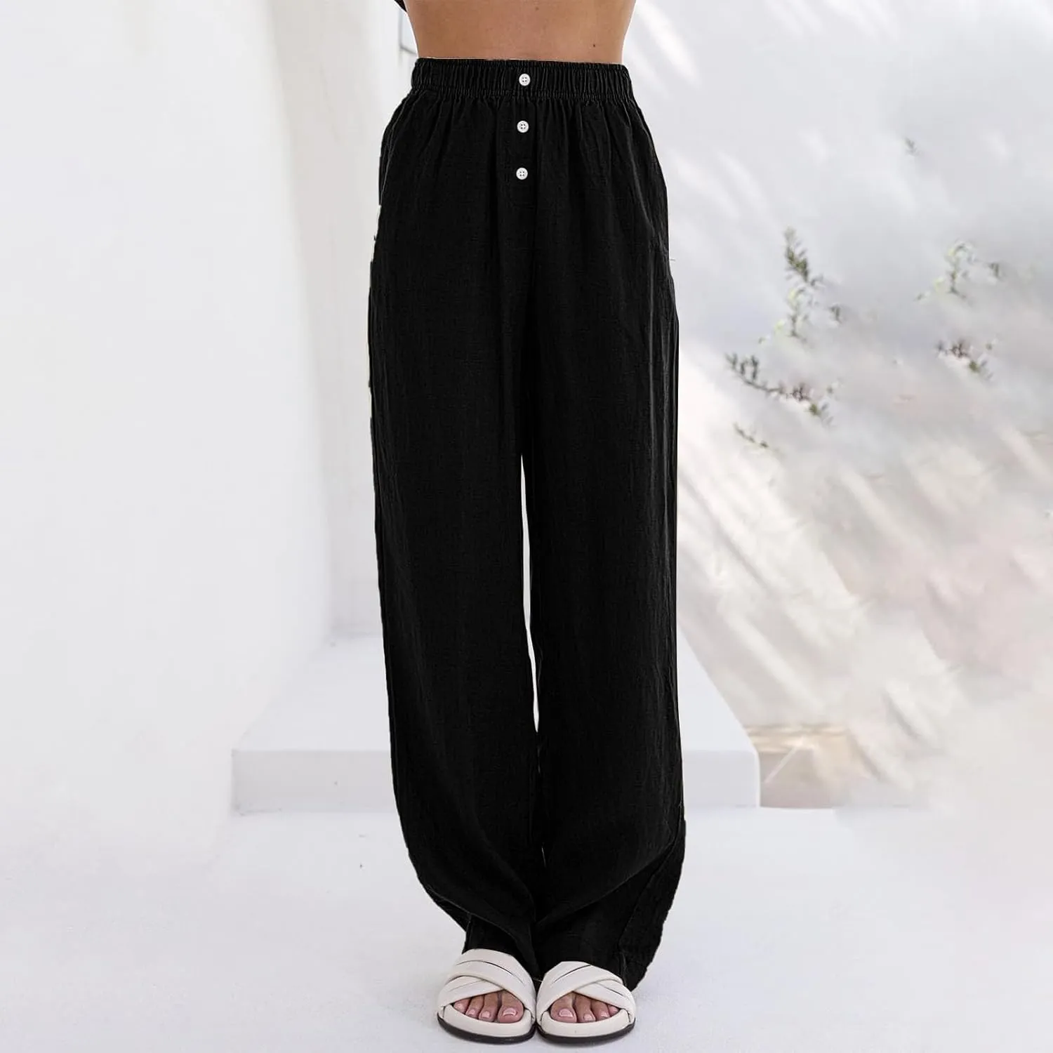Linen Pants Tall Linen Pants for Tall Women Waisted Wide Leg Loose Comfy Trousers with Pockets Linen Outfit