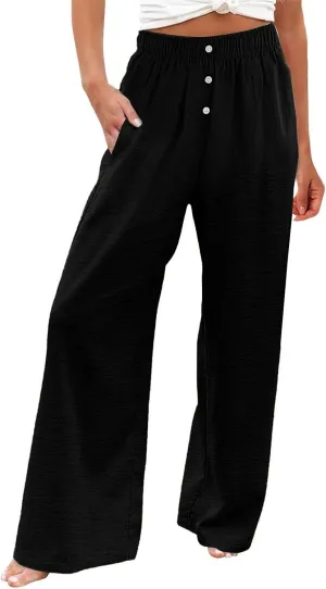 Linen Pants Tall Linen Pants for Tall Women Waisted Wide Leg Loose Comfy Trousers with Pockets Linen Outfit