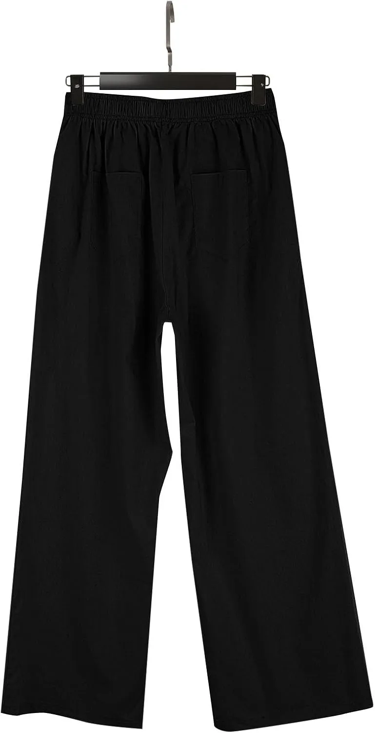 Linen Pants Tall Linen Pants for Tall Women Waisted Wide Leg Loose Comfy Trousers with Pockets Linen Outfit