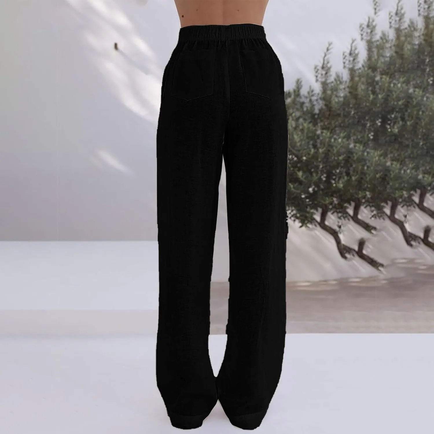 Linen Pants Tall Linen Pants for Tall Women Waisted Wide Leg Loose Comfy Trousers with Pockets Linen Outfit
