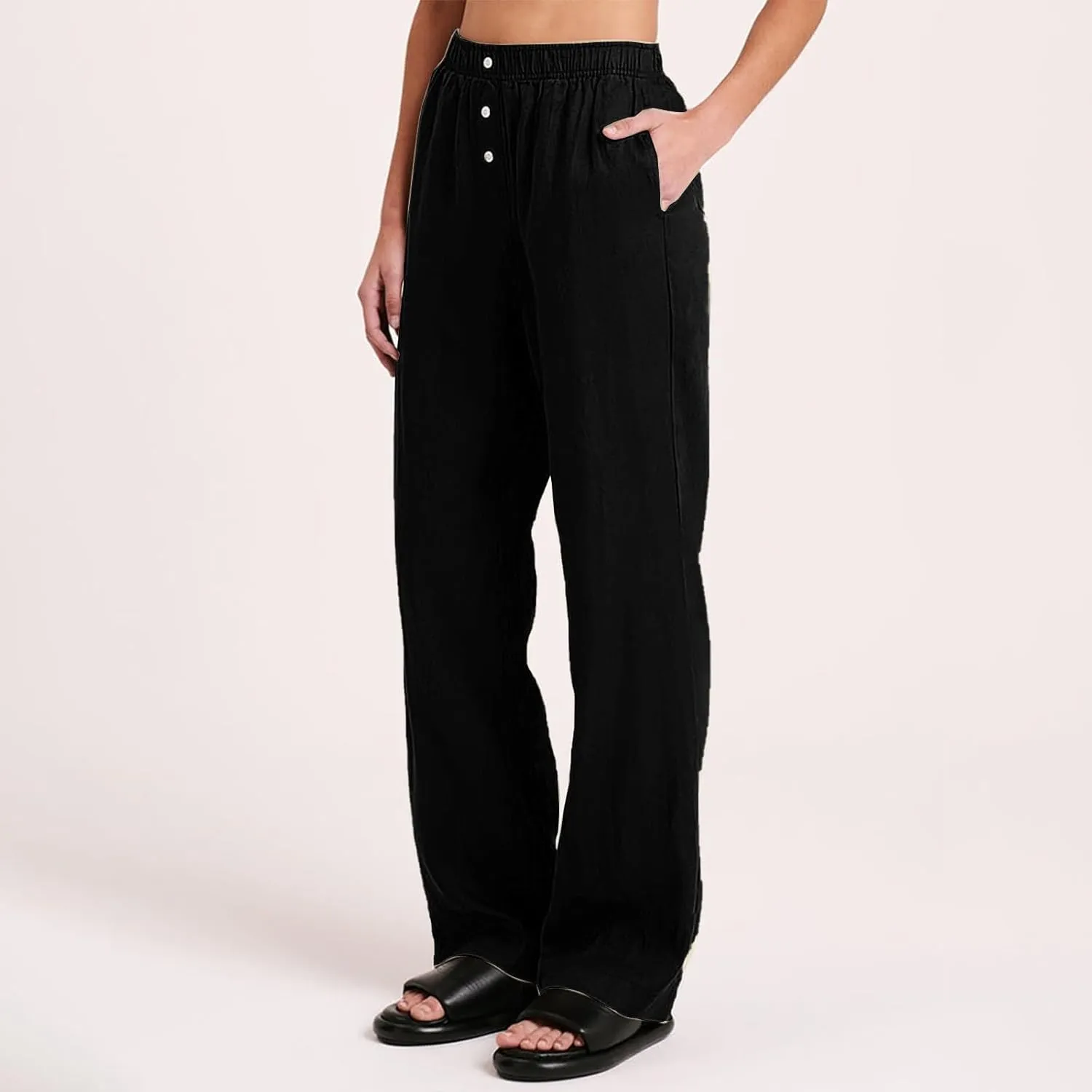 Linen Pants Tall Linen Pants for Tall Women Waisted Wide Leg Loose Comfy Trousers with Pockets Linen Outfit