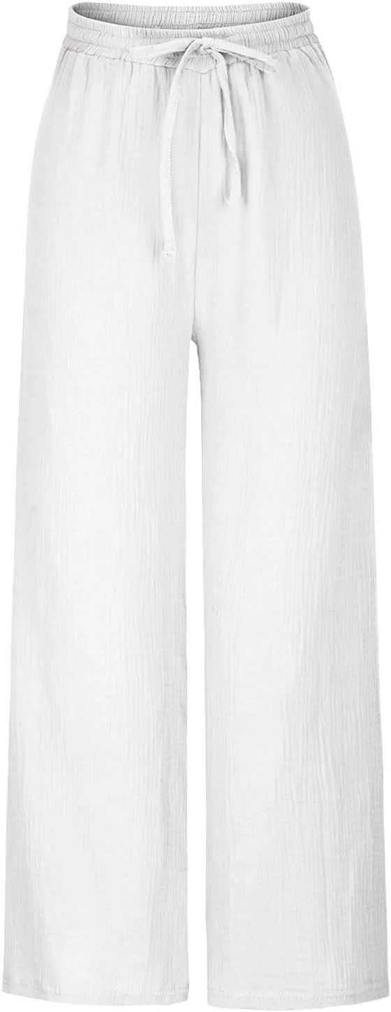 Linen Pants Women 2025 Boho Summer Wide Leg Cotton Linen Trousers Casual Flowy Elastic Waist Lightweight Palazzo