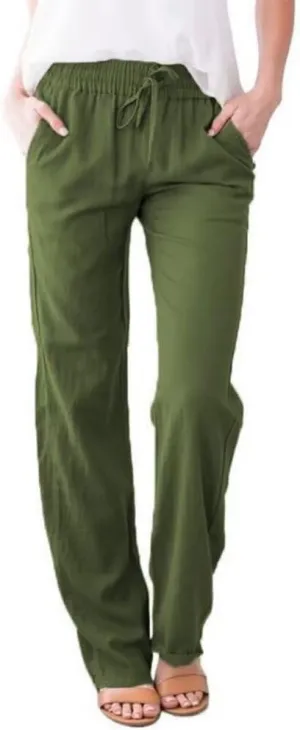 Linen Pants Women Summer 2025 Casual Beach Pants Elastic Waist Wide Leg Loose Long Length Trousers