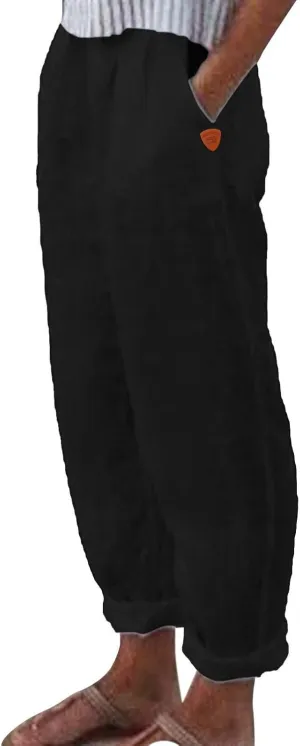 Linen Pants Women Summer Wide Leg Casual Summer High Waisted Lightweight Lounge Slacks Beach Baggy Loose Trousers