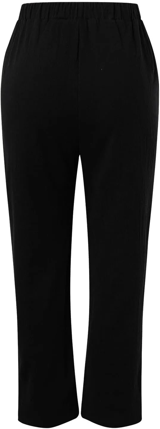 Linen Pants Women Summer Wide Leg Casual Summer High Waisted Lightweight Lounge Slacks Beach Baggy Loose Trousers