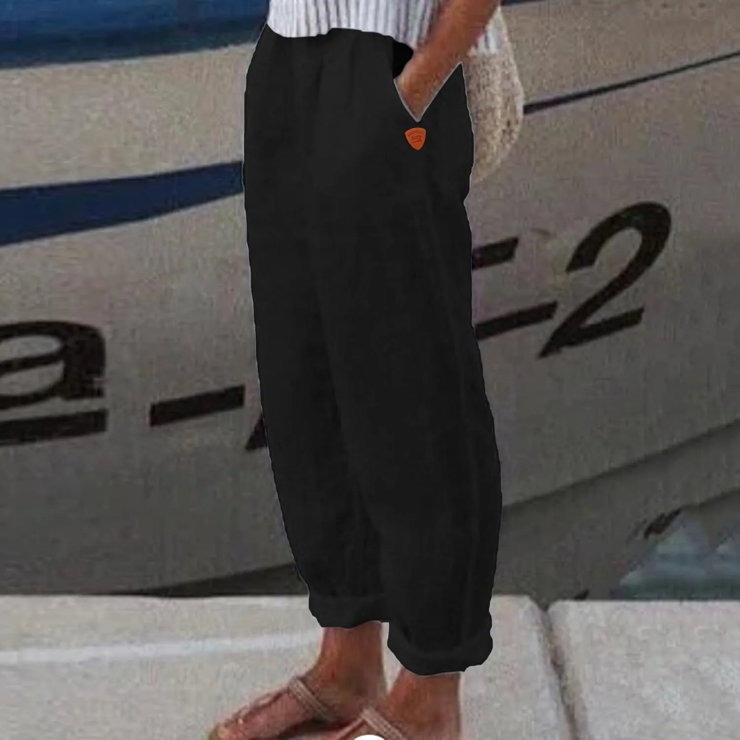 Linen Pants Women Summer Wide Leg Casual Summer High Waisted Lightweight Lounge Slacks Beach Baggy Loose Trousers
