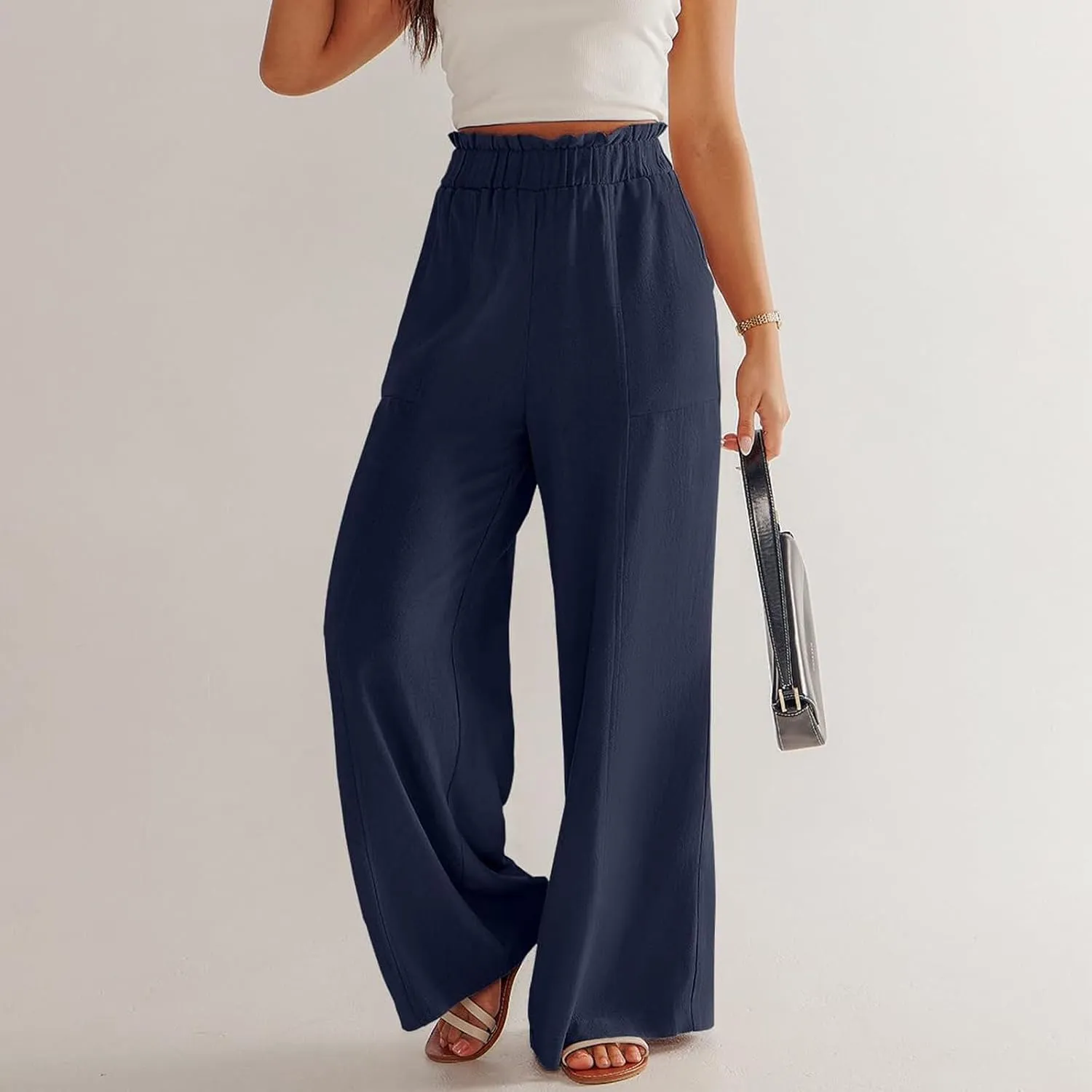 Linen Pants Women Wide Leg Boho Summer Pants 2025 Palazzo Pants High Waist Lounge Pants with Pockets