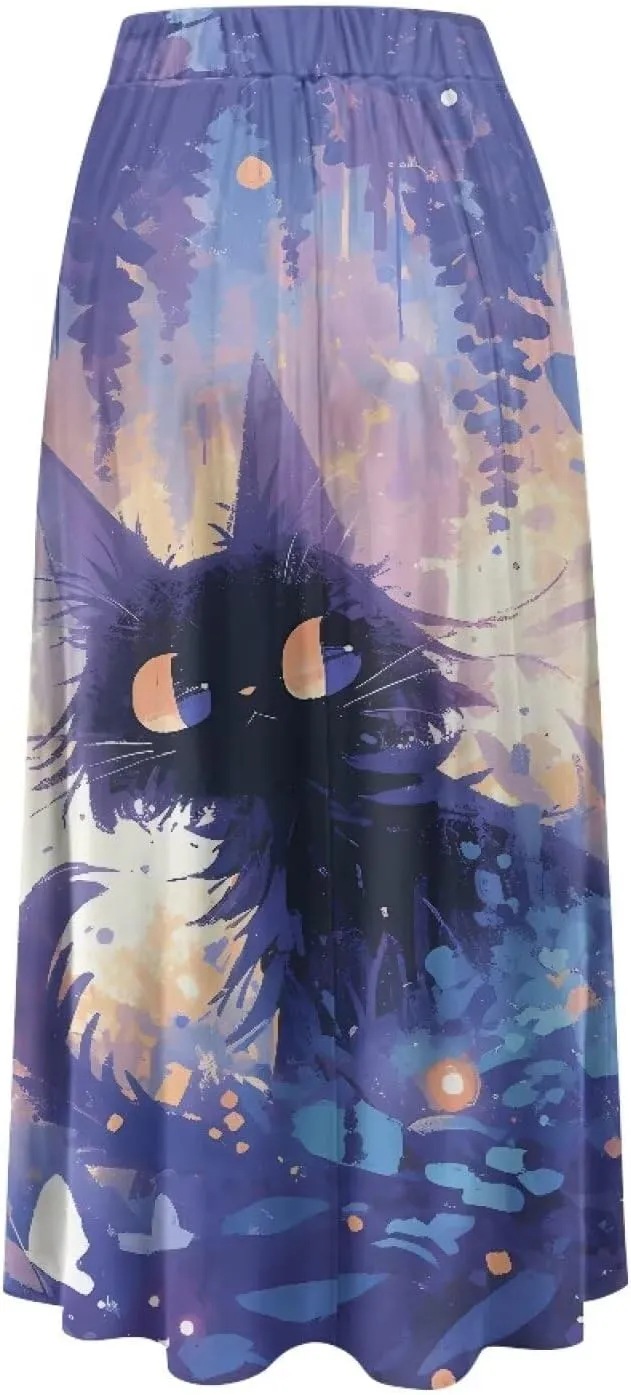 Long Skirts for Women with 2 Side Pockets A-Line Maxi Length Skirt Elastic Waistband S to 2XL Floral Printed Summer