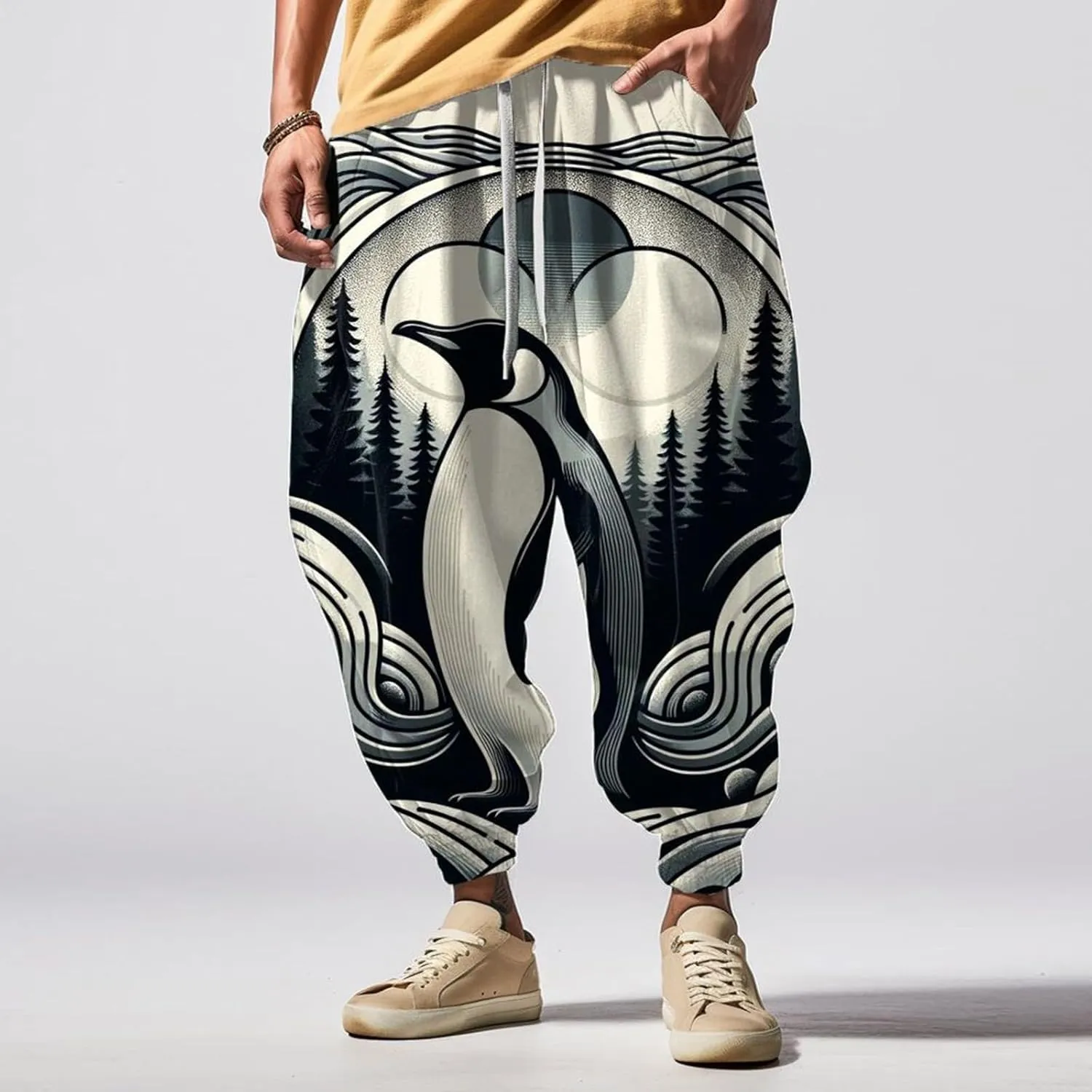 Loose Drop Crotch Trousers Street Feel Casual Sweatpants Baggy Elastic Drawstring Waist Aladdil Hippie Pant Baggy
