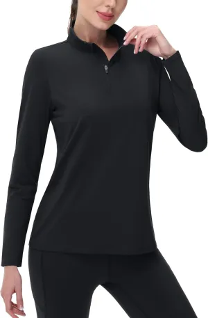 MAGCOMSEN Women's 1/4 Zip Long Sleeve Rash Guard Shirts UPF 50 Quarter Zip Pullover Quick Dry Hiking Workout Tops