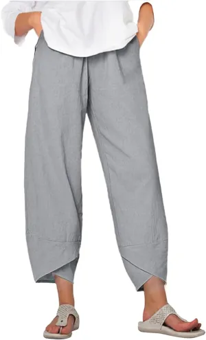 MARSVOVO Capri Pants for Women Summer Fashion Patchwork Cropped Comfy Wide Leg Baggy Trouser Palazzo Pants with Pockets