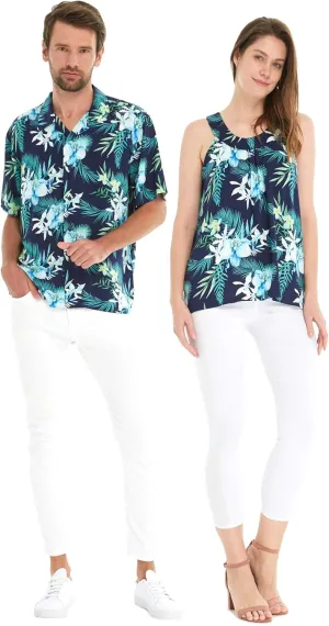 Matchable Couple Hawaiian Luau Shirt or Tank Top in Orchid Breeze