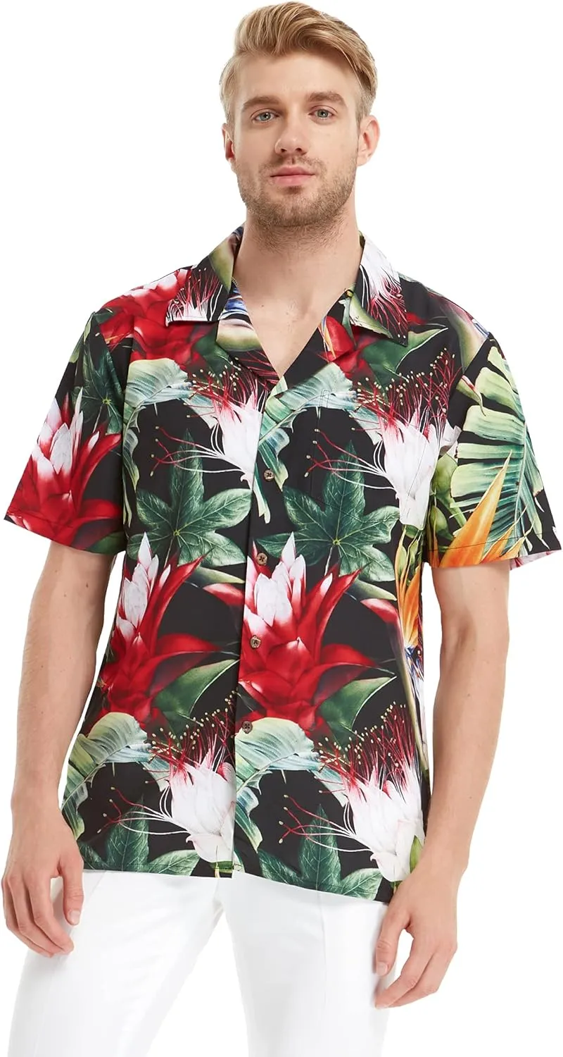 Matchable Couple Hawaiian Luau Shirt or V-Neck Jumpsuit with Pockets in Tropical Twilight
