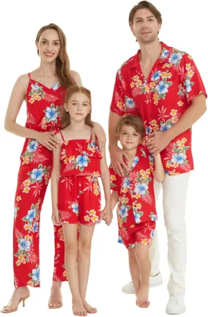 Matchable Family Hawaiian Luau Men Women Girl Boy Clothes in Hibiscus Red