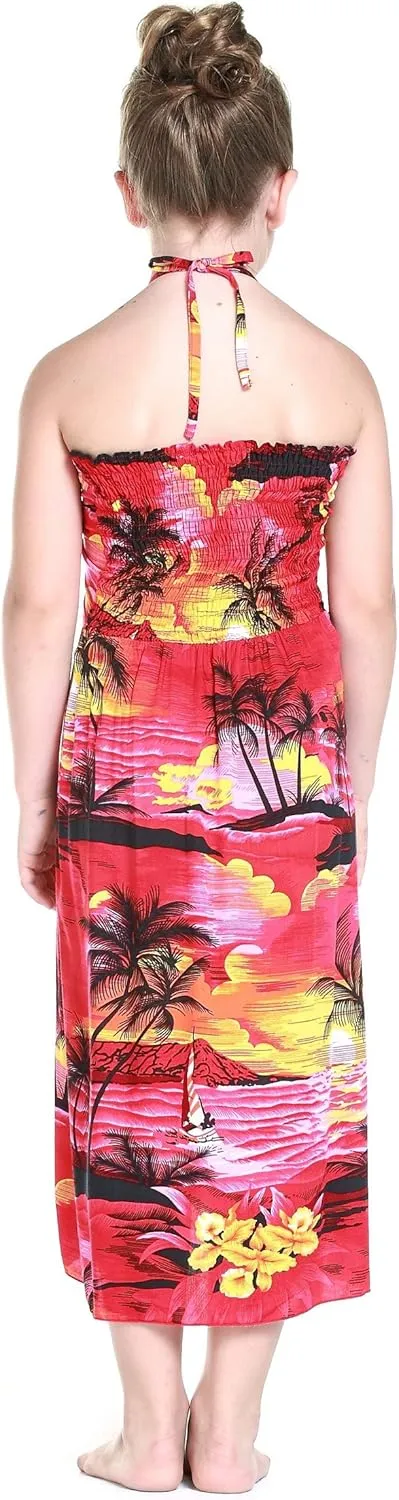Matchable Family Hawaiian Luau Men Women Girl Boy Clothes in Sunset Red