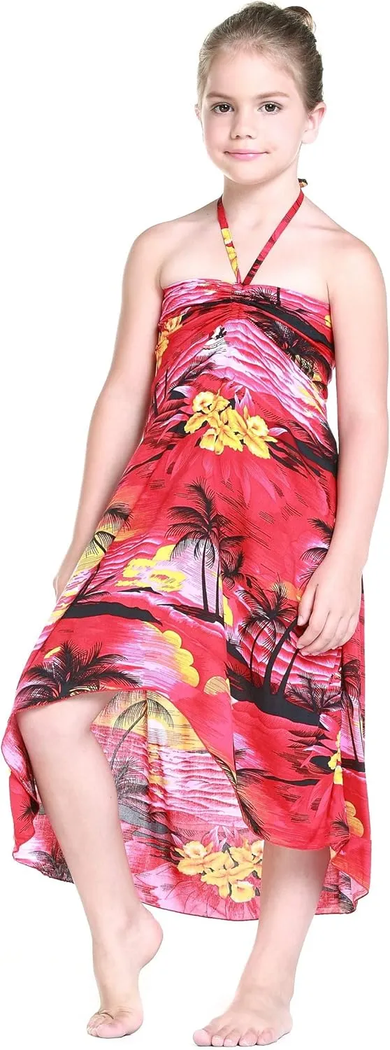 Matchable Family Hawaiian Luau Men Women Girl Boy Clothes in Sunset Red