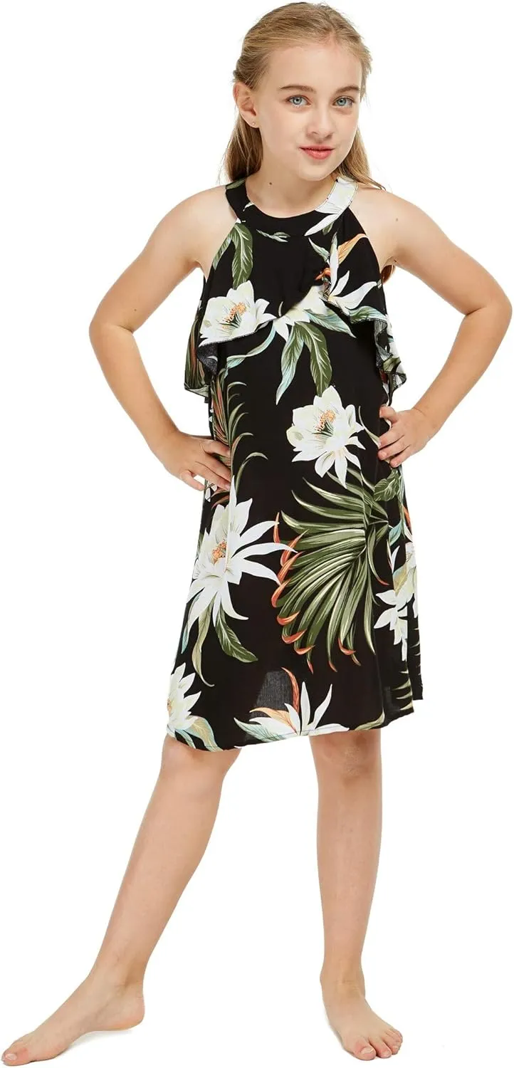 Matchable Family Hawaiian Luau Men Women Girl Boy Clothes in Wispy Cereus Black