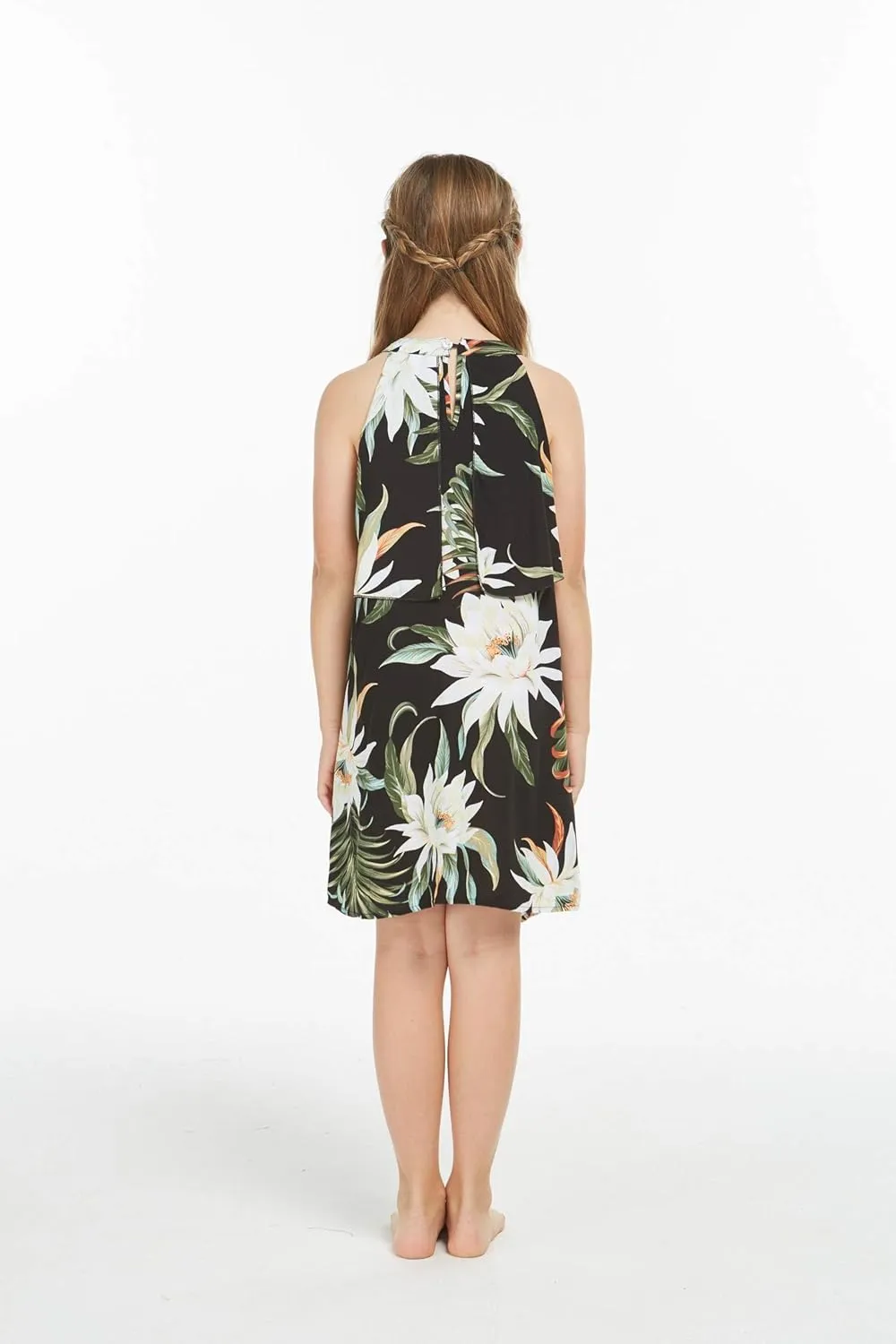 Matchable Family Hawaiian Luau Men Women Girl Boy Clothes in Wispy Cereus Black