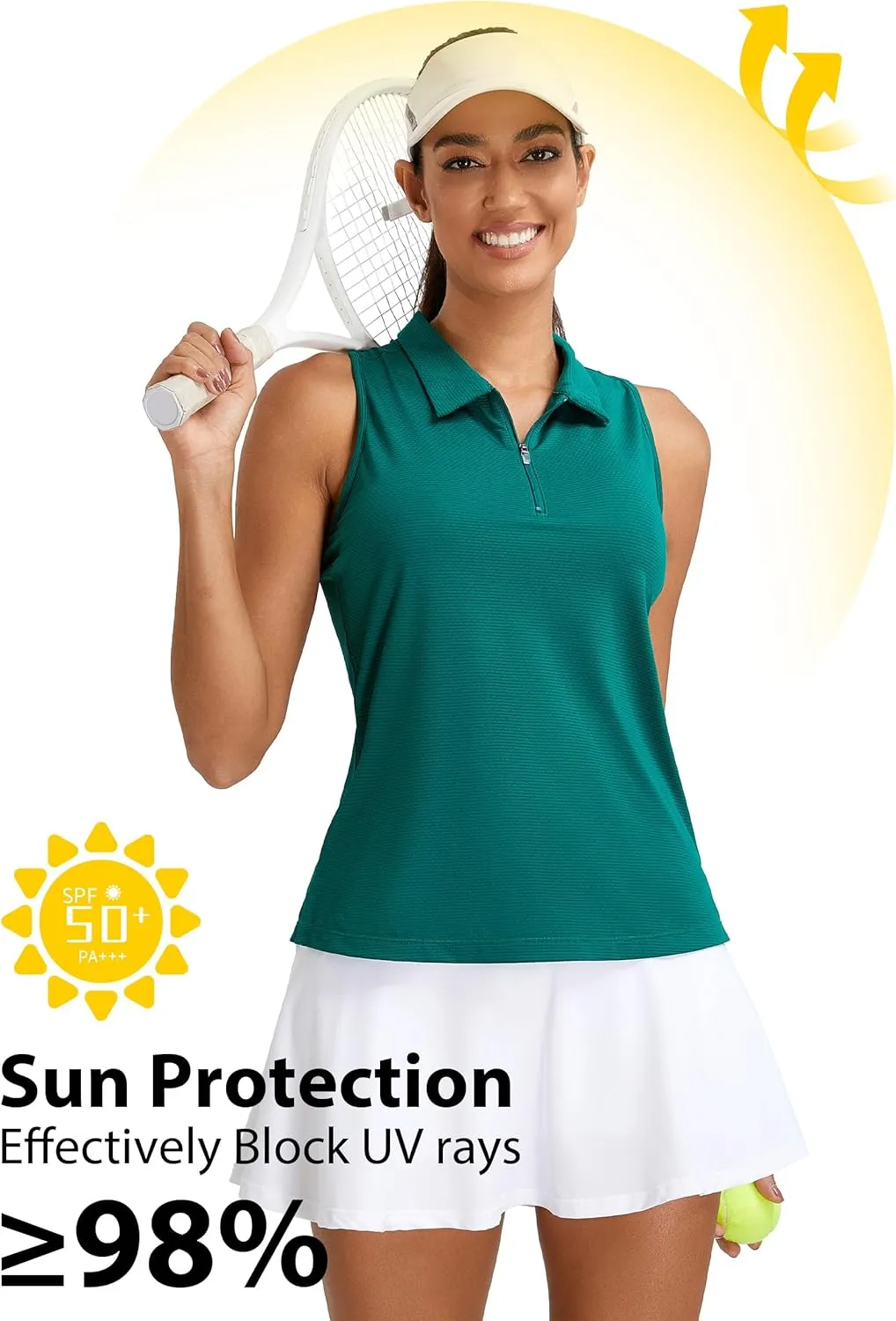 MathCat Womens Golf Polo Shirts, Sleeveless 1/4 Zip UPF 50  Tennis Tank Top, Racerback with Collar Athletic Shirt Quick Dry
