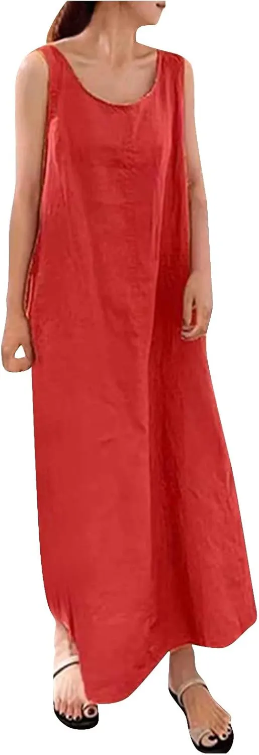 Maxi Dresses for Women,2023 Spring Summer Trendy Crew Neck Short Sleeve Floral Print Beach Dresses with Pockets