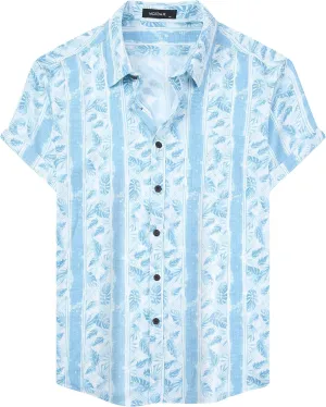 MCEDAR Mens Casual Button Down Shirts Short Sleeve Striped Summer Vintage Beach Vacation Shirt (Size S-5XL Big and Tall)