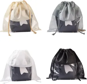 Mega Pet 8Pcs Non-Woven Bags 4 Colors Drawstring Storage Bags with Plastic Clear Window Packing Pouches 35x35cm for Travel Luggage Sport Gifts Shopping Stuffs Storage