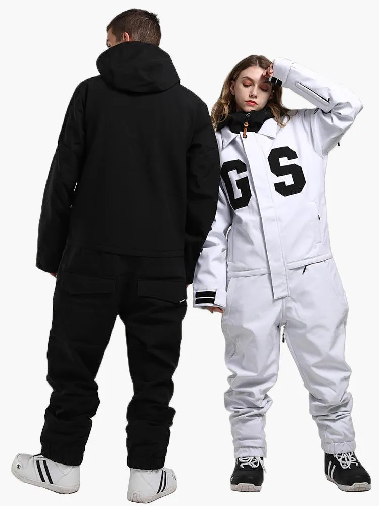 Men's  Black One Piece Snowboard Suits Winter 15k Waterproof