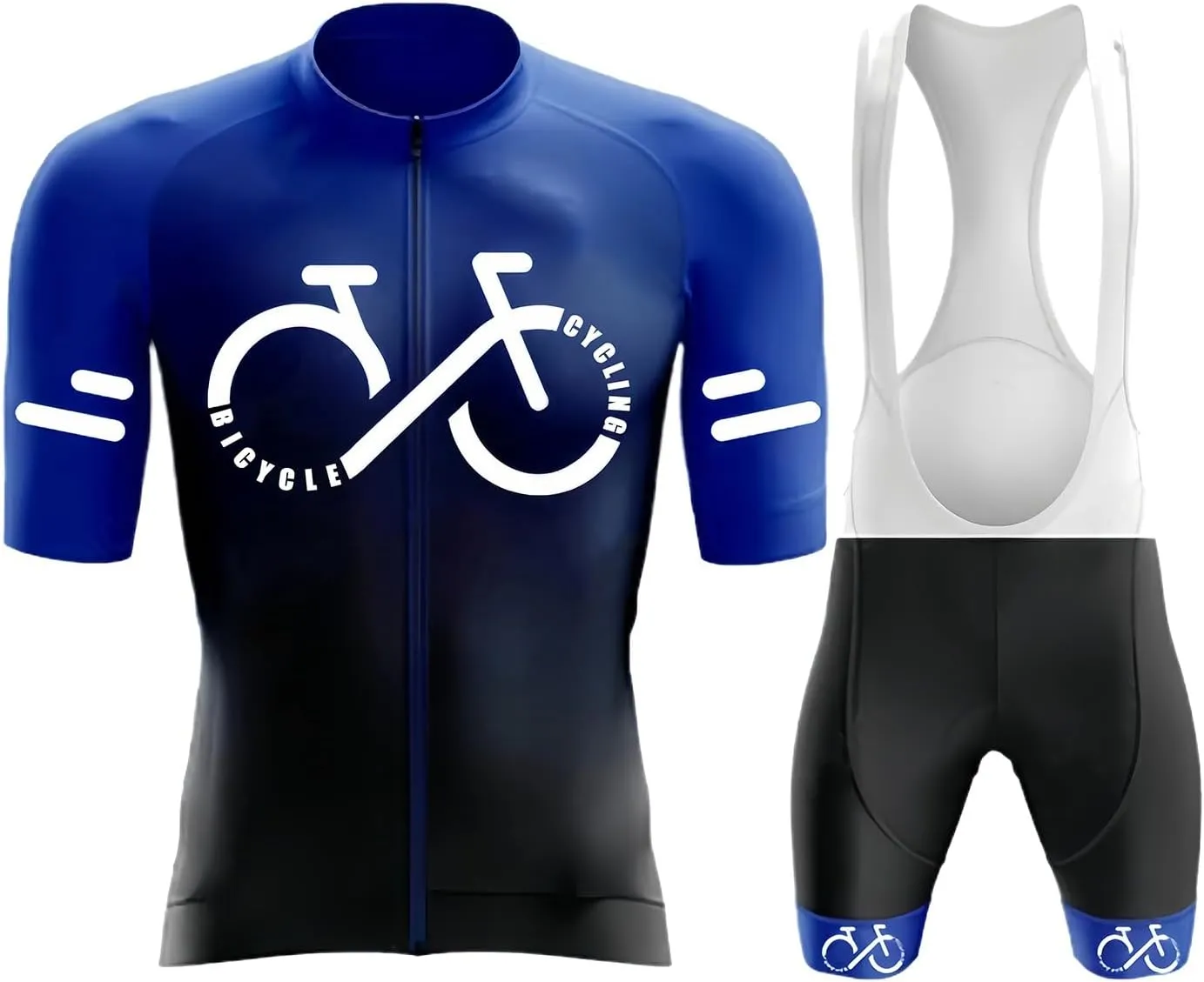 Men's Cycling Jersey Sets Short Sleeve Quick-Dry Biking Shirts Bike Clothing with Gel Padded Bike Shorts Riding Sportswear(Blue,Medium)