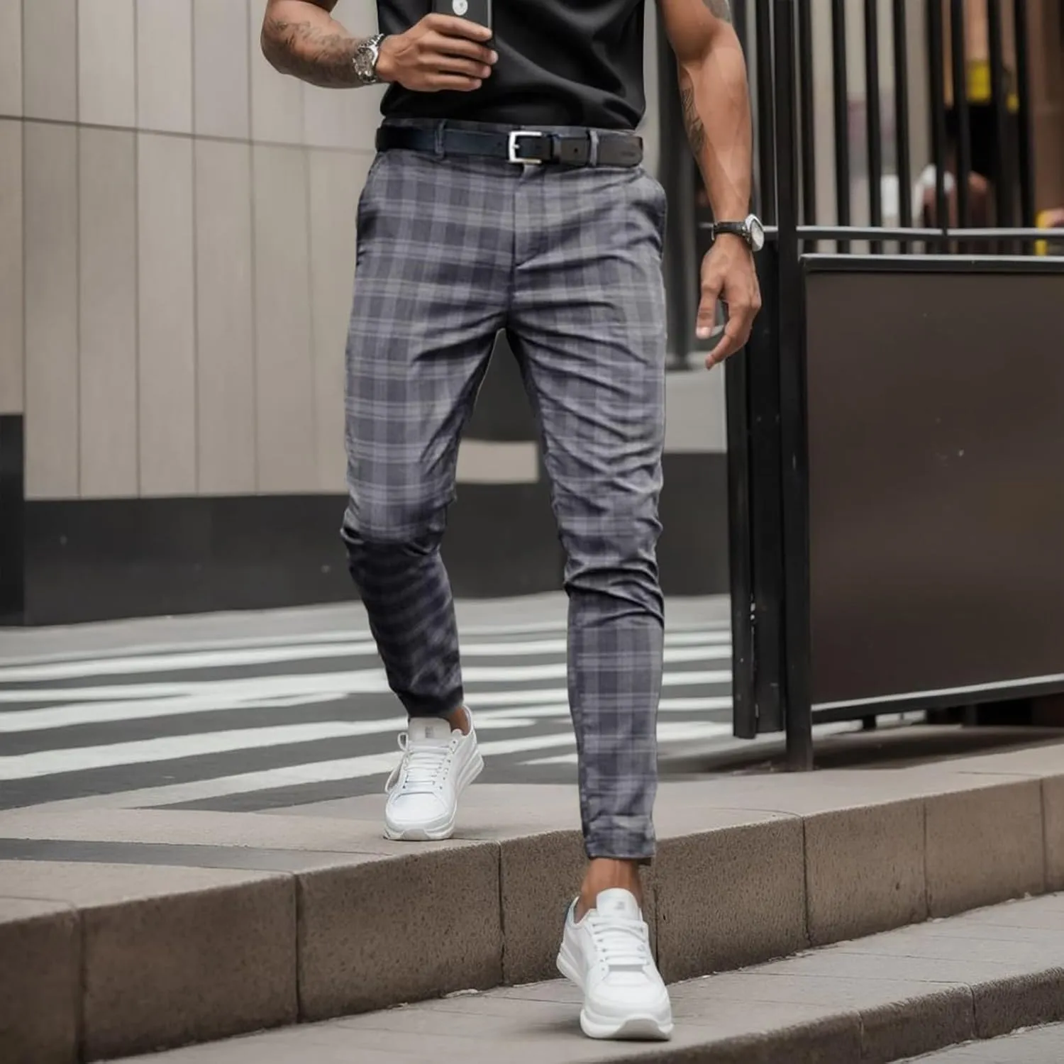 Mens Fashion Stretch Dress Pants Slim Fit Skinny Chino Pants Casual Business Pants Golf Pant Solid Trousers Joggers