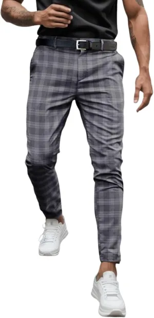 Mens Fashion Stretch Dress Pants Slim Fit Skinny Chino Pants Casual Business Pants Golf Pant Solid Trousers Joggers