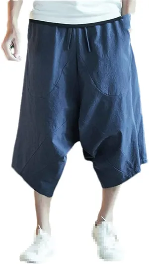 Men's Harajuku Harem Pants Summer Cotton Linen Joggers Pants Vintage Korean Style Sweatpants