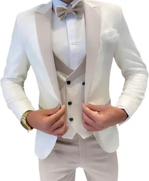 Mens Jacquard Suit 3 Piece Slim Fit Suit Mens Double Breasted Suit Formal Prom Tuxedo Suit Set for Wedding Dinner