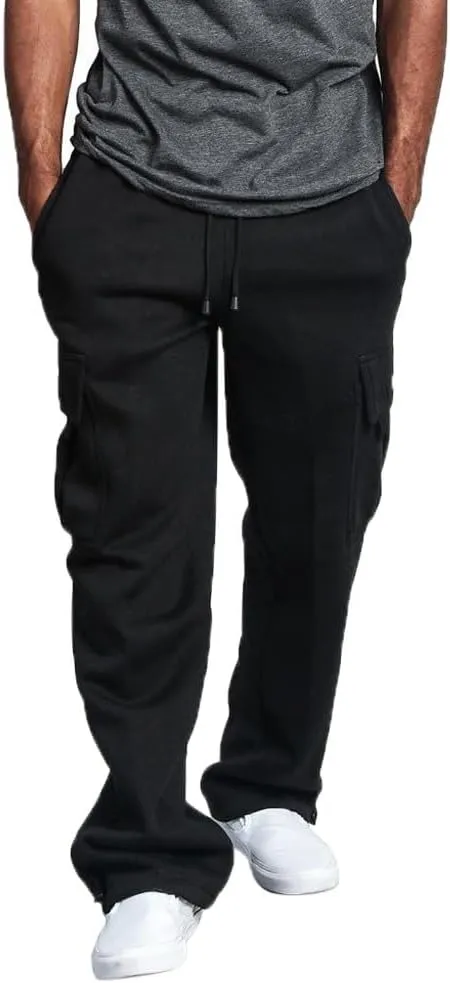 Men's Loose and Casual Trouser Pant Soild Color Tethered Waistband Sport Loose Long Trousers with Long Stilt