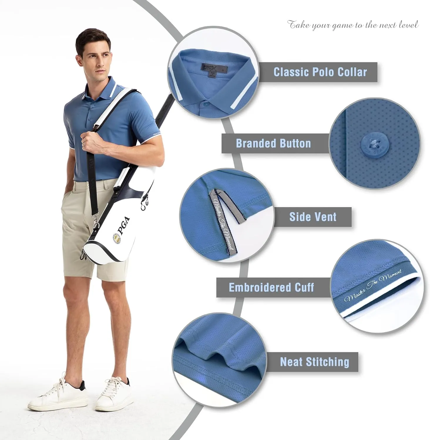 Men's Premium Golf Polo  Silky Tech Nylon, Cooling, UV-Resistant, Quick-Dry Athletic Shirt for Golf, Tennis