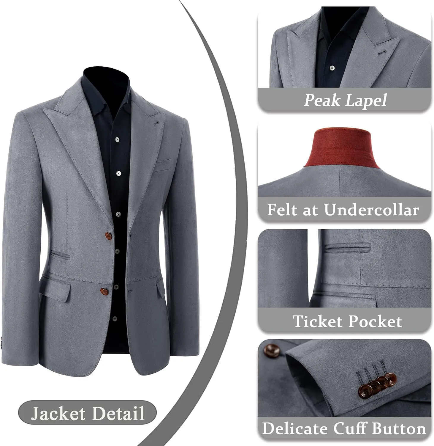 Mens Slim Fit Suits Formal Suede Suit for Men 2 Piece Wedding Prom Tuxedos Peak Lapel Business Party Suit Set