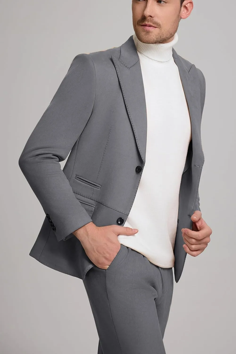 Mens Slim Fit Suits Formal Suede Suit for Men 2 Piece Wedding Prom Tuxedos Peak Lapel Business Party Suit Set