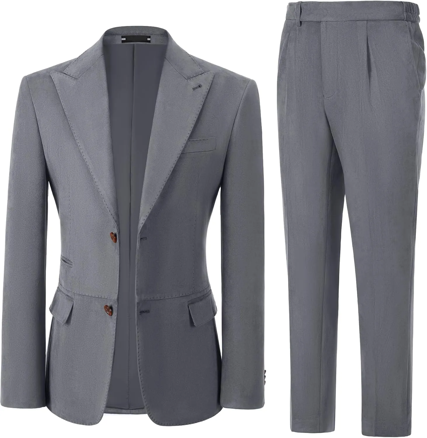 Mens Slim Fit Suits Formal Suede Suit for Men 2 Piece Wedding Prom Tuxedos Peak Lapel Business Party Suit Set