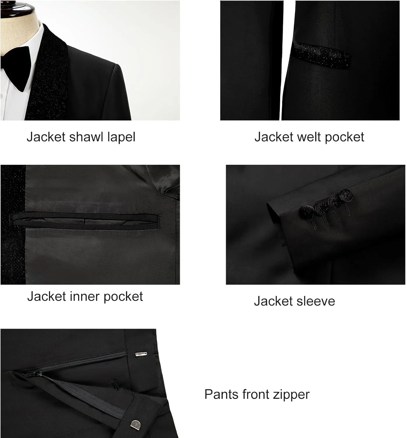 Men's Slim Fit Tuxedo, Shiny Velvet Shawl Collar 3 Piece Suit, Party Jacket Vest Pants & Bow Tie Set